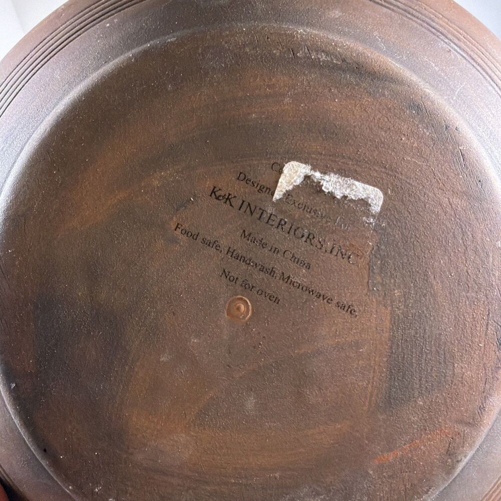 K&K Interiors Pottery Redware Plate Folk Art Primitive Black Christmas Tree 9.5" - Picture 6 of 7